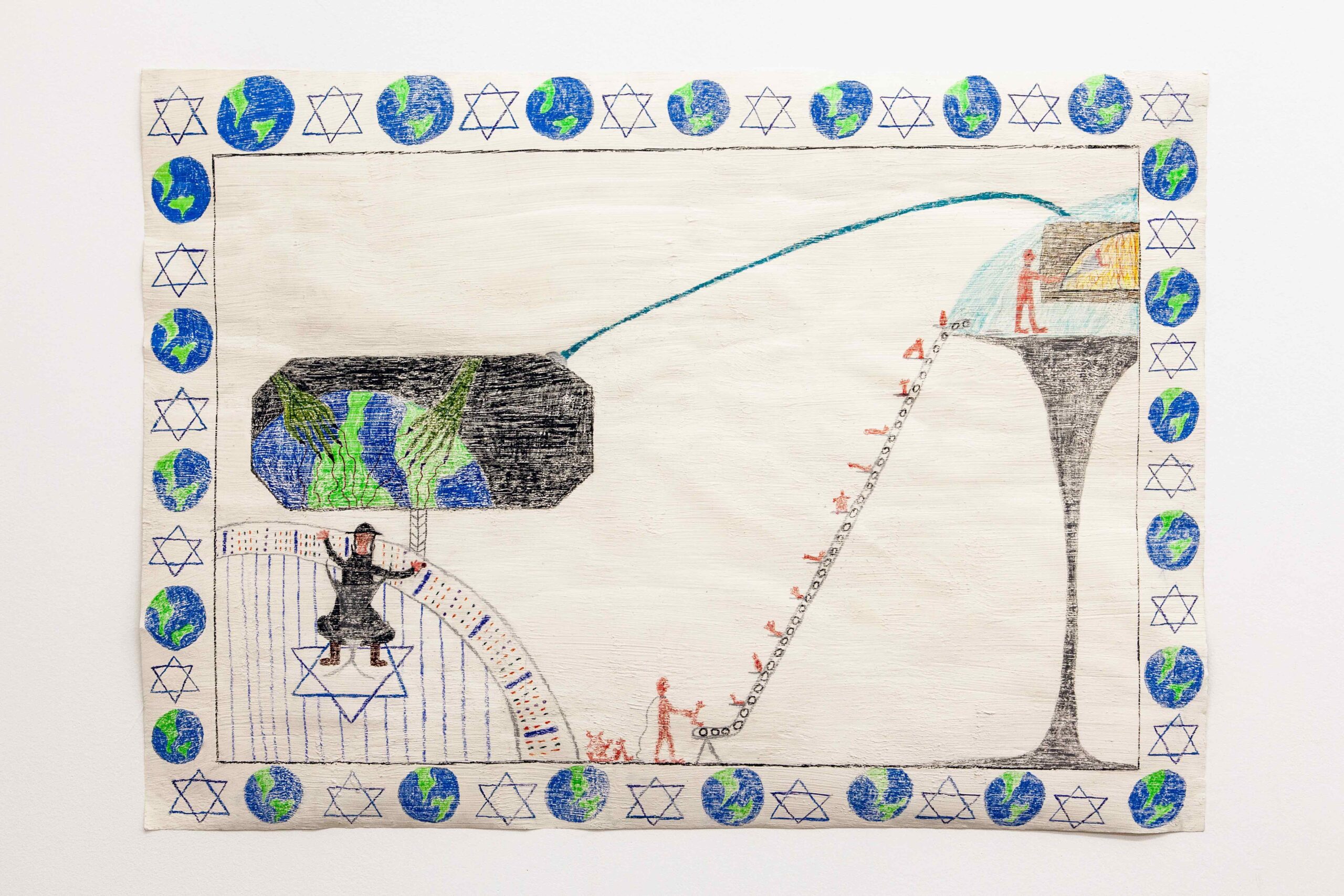 Conspiracy series: World domination Crayon, Acrystal on Paper, 85 x 60 cm 2021